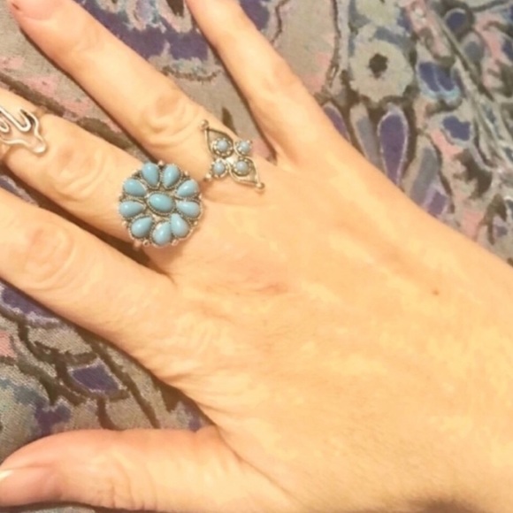 9pc BOHO RING SET Turquoise SILVER arrow southwest - Picture 7 of 7